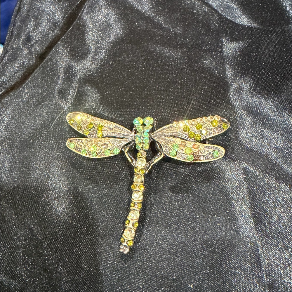 Green Crystal Dragonfly Brooch